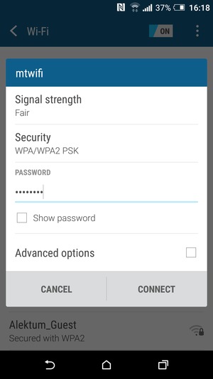 Enter the Wi-Fi password and select CONNECT