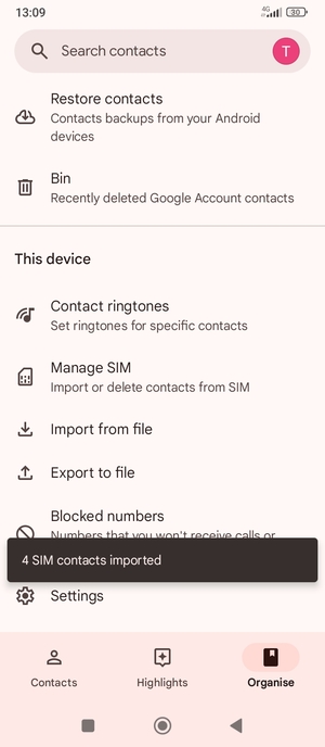 Your contacts will be saved to your Google account and saved to your phone the next time Google is synced.
