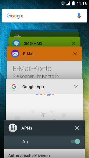 Apps nach rechts streifen, um sie zu schliessen