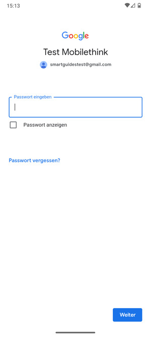 Geben Sie Ihre Passwort ein und wählen Sie Weiter