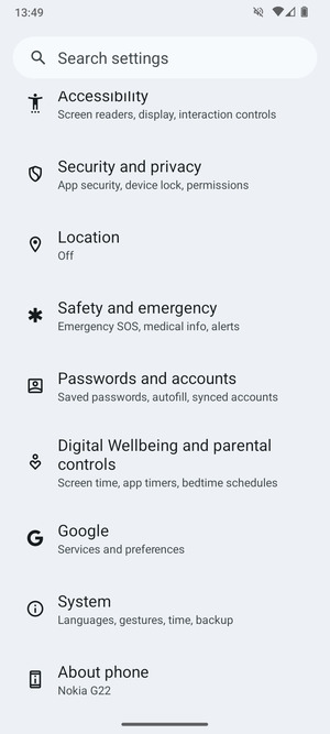 Scroll to and select Security and privacy