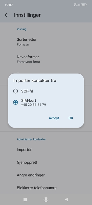 Velg SIM-kort og velg OK