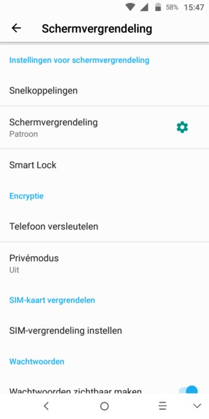 Om de pin voor de simkaart te wijzigen, gaat u naar het menu Schermvergrendeling en selecteert u SIM-vergrendeling instellen