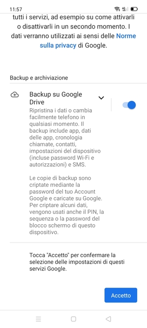 Seleziona Accetto