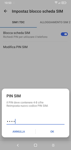 Conferma il nuovo PIN SIM e seleziona OK