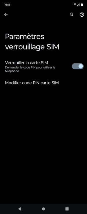 Sélectionnez Modifier code PIN carte SIM