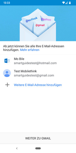 Wählen Sie WEITER ZU GMAIL