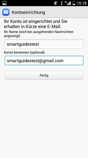 Geben Sie Ihrem Konto einen Namen und geben Sie Ihren Namen ein. Wählen Sie Fertig