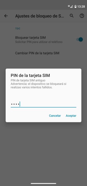 Introduzca su PIN de la tarjeta SIM antiguo y seleccione Aceptar