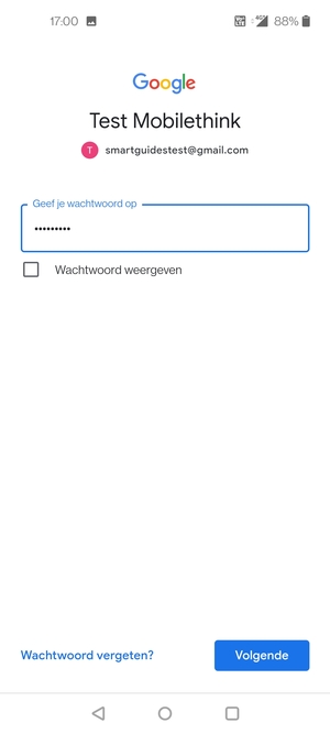Voer uw wachtwoord in en selecteer Volgende