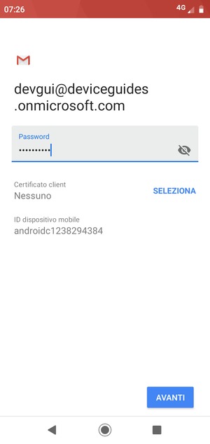Inserisci la tua password e seleziona AVANTI