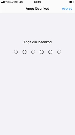 Ange din kod för telefonlåset om detta redan är aktiverat på din telefon
