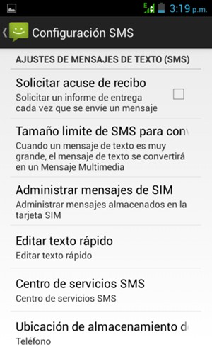 Seleccione Centro de servicios SMS