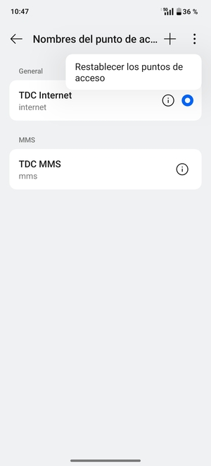 Seleccione Restablecer los puntos de acceso