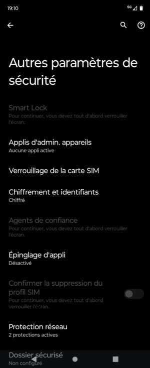 Sélectionnez Verrouilage de la carte SIM