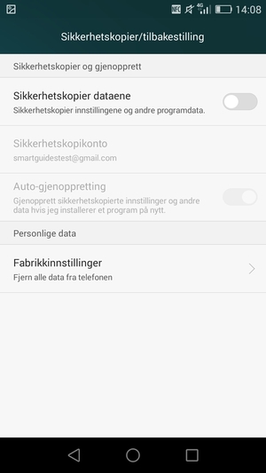 Slå på Sikkerhetskopier dataene