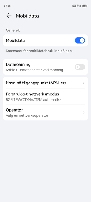 Velg Navn på tilgangspunkt (APN-er)