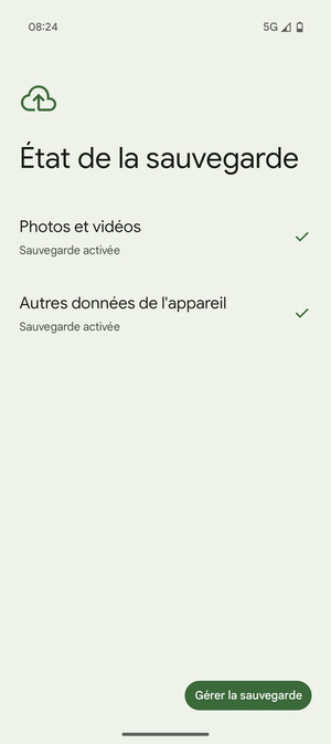 Sélectionnez Gérer la sauvegarde