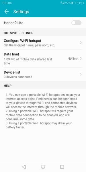 Select Configure Wi-Fi hotspot
