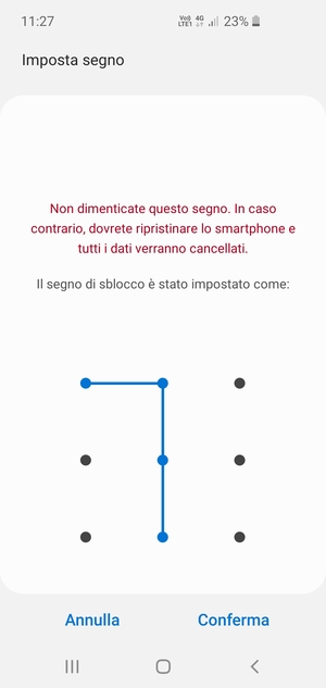 Disegna nuovamente la sequenza di sblocco e seleziona Conferma
