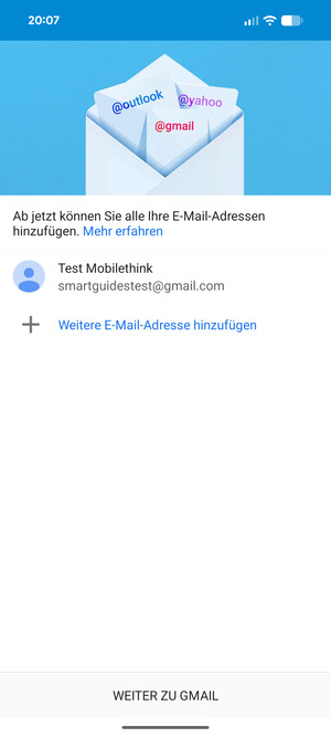 Wählen Sie WEITER ZU GMAIL