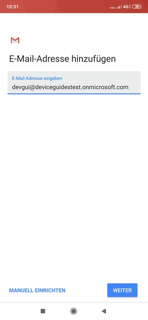 Geben Sie Ihre E-Mail-Adresse ein und wählen Sie MANUELL EINRICHTEN
