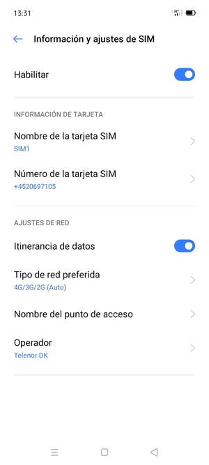 Activar o desactivar Itinerancia de datos