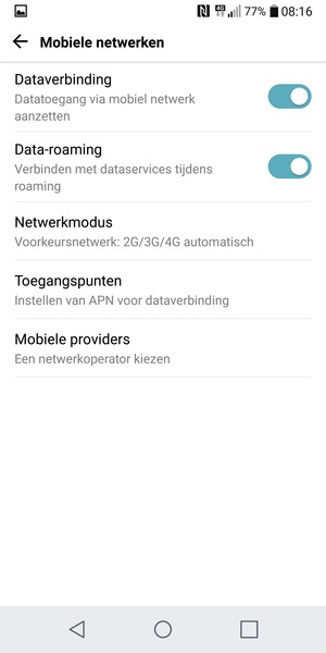Schakel Data-roaming in of uit
