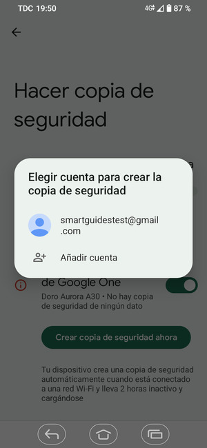 Seleccione su cuenta de copia de seguridad