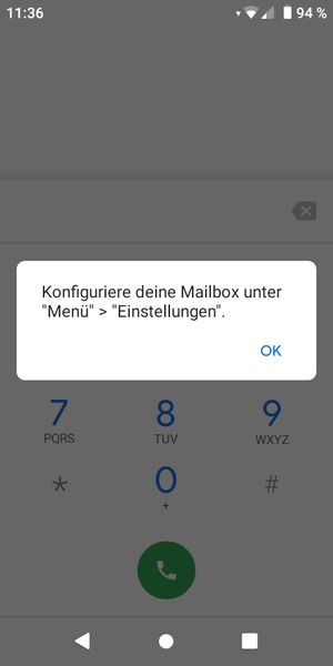 Falls Ihre Voicemail nicht eingerichtet ist, wählen Sie OK