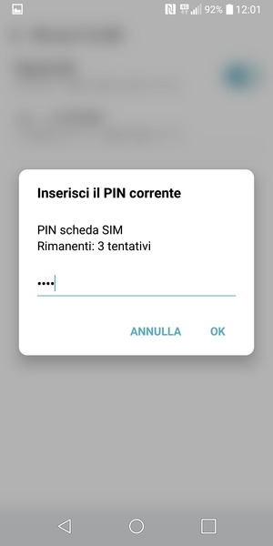 Inserisci PIN corrente e seleziona OK