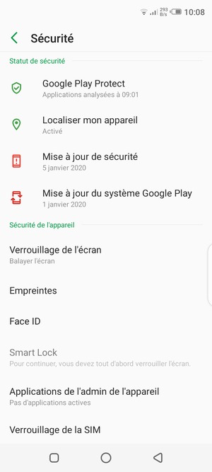 Faites défiler et sélectionnez Verrouillage de la SIM