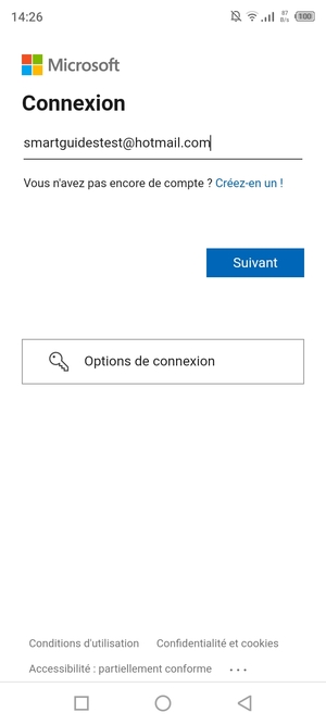 Saisissez votre Adresse e-mail et sélectionnez Suivant