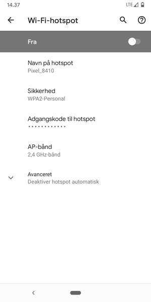 Vælg Adgangskode til hotspot