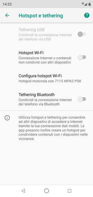 Seleziona Configura hotspot Wi-Fi