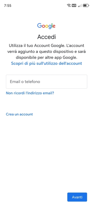 Inserisci il tuo indirizzo Gmail e seleziona Avanti