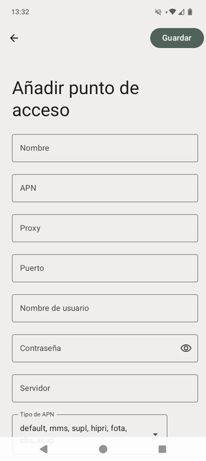 Introduzca la información de Internet