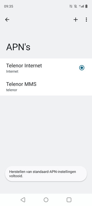 Uw telefoon wordt teruggezet naar standaard internet- en mms-instellingen