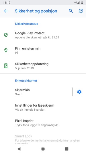 For å aktivere skjermlåsen, gå til Sikkerhet og posisjon-menyen og velg Skjermlås