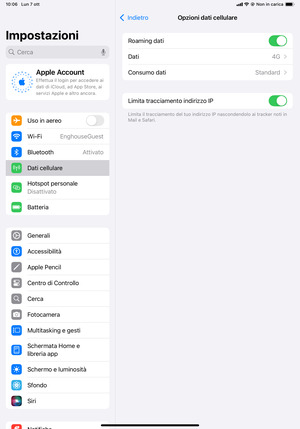 Attiva o disattiva Roaming dati
