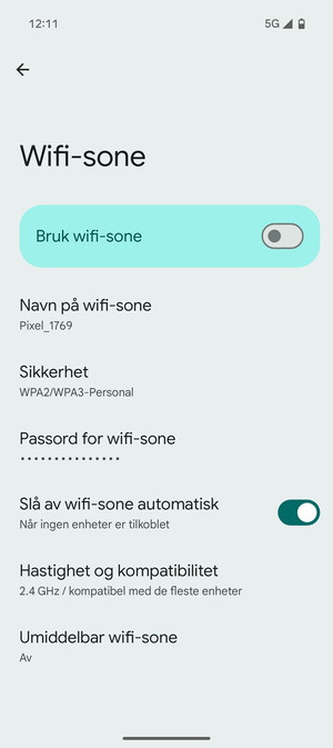 Velg Passord for wifi-sone
