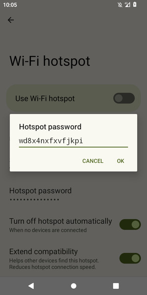 Enter a Wi-Fi hotspot password of at least 8 characters and select OK