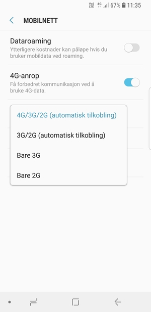 Velg ønsket alternativ