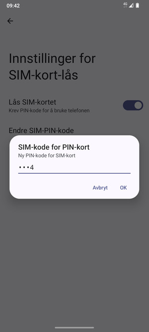 Skriv inn Ny PIN-kode for SIM-kort og velg OK