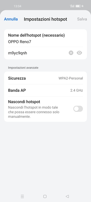 Inserisci una password dell'hotspot Wi-Fi di almeno 8 caratteri e seleziona Salva