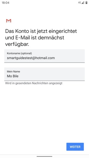 Geben Sie Ihrem Konto einen Namen und geben Sie Ihren Namen ein. Wählen Sie WEITER