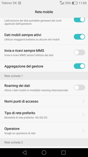 Per modificare la rete, in presenza di problemi, seleziona Operatore