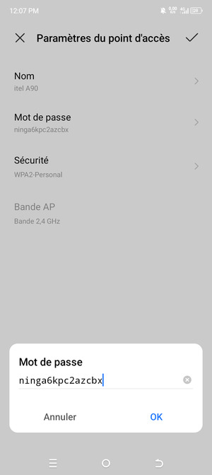 Saisissez un mot de passe de hotspot Wi-Fi d'au moins 8 caractères et sélectionnez OK