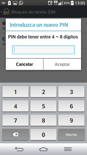 Introduzca su nuevo PIN de tarjeta SIM y seleccione Aceptar