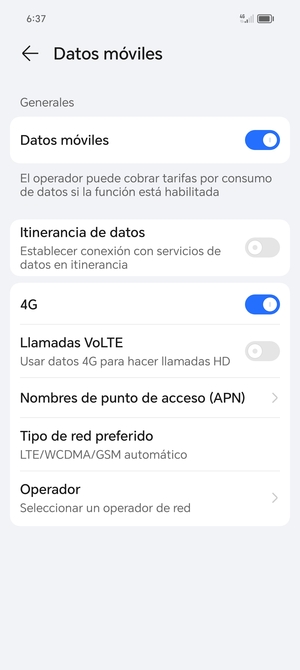 Seleccione Nombres de punto de acceso (APN)